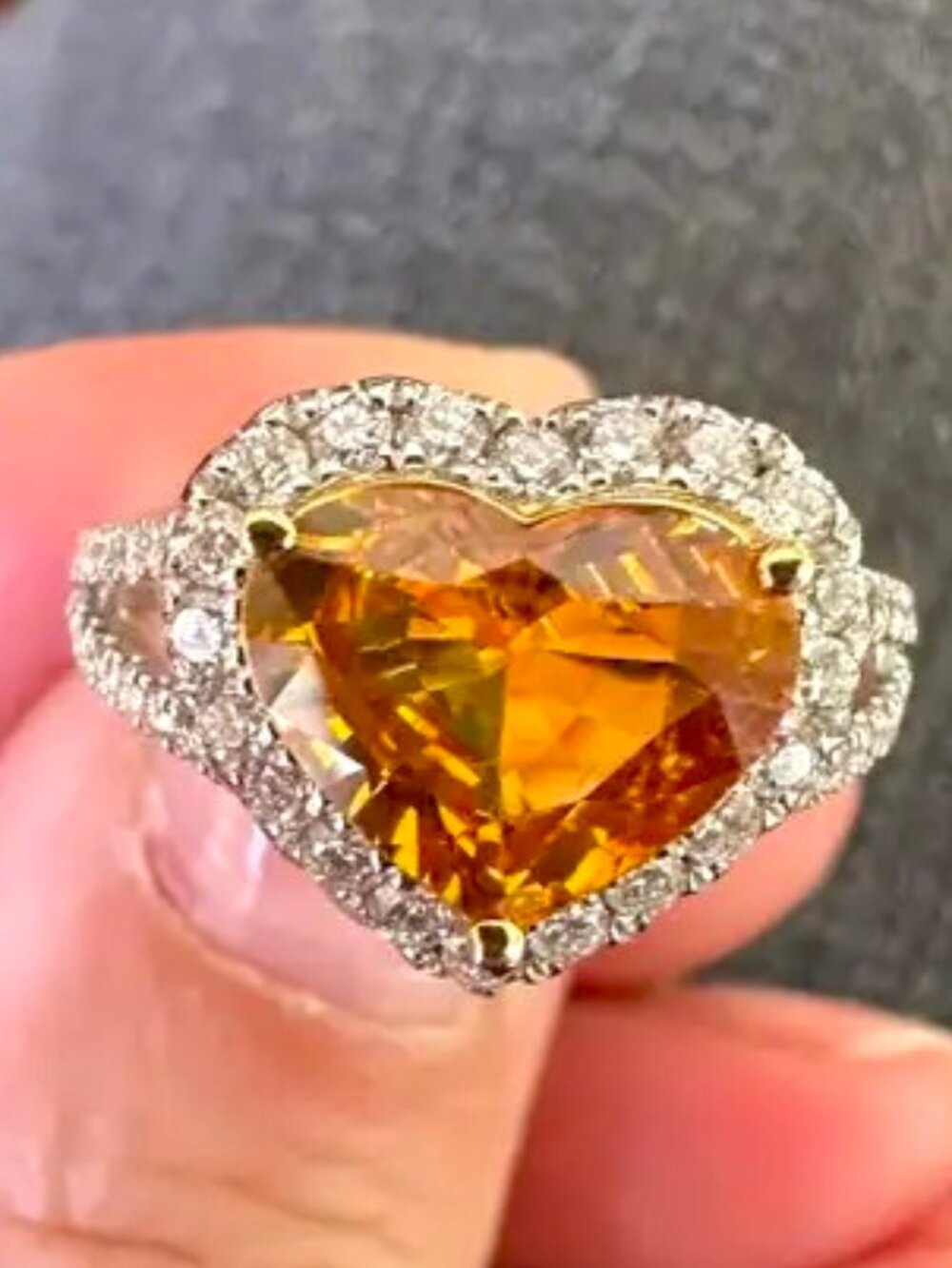 Sterling Silver Citrine Heart Ring